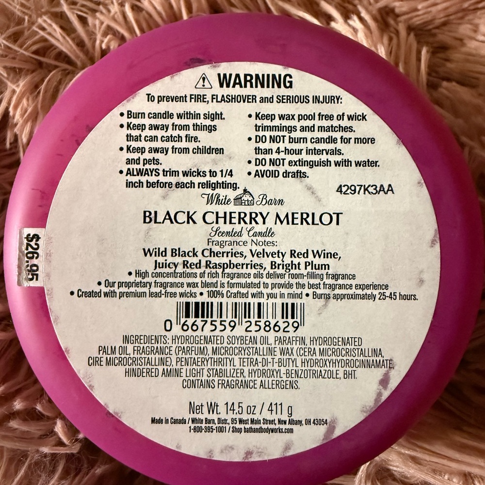 White Barn Black Cherry Merlot Candle - Vibrant Pink with Gold Lid - Picture 5 of 5